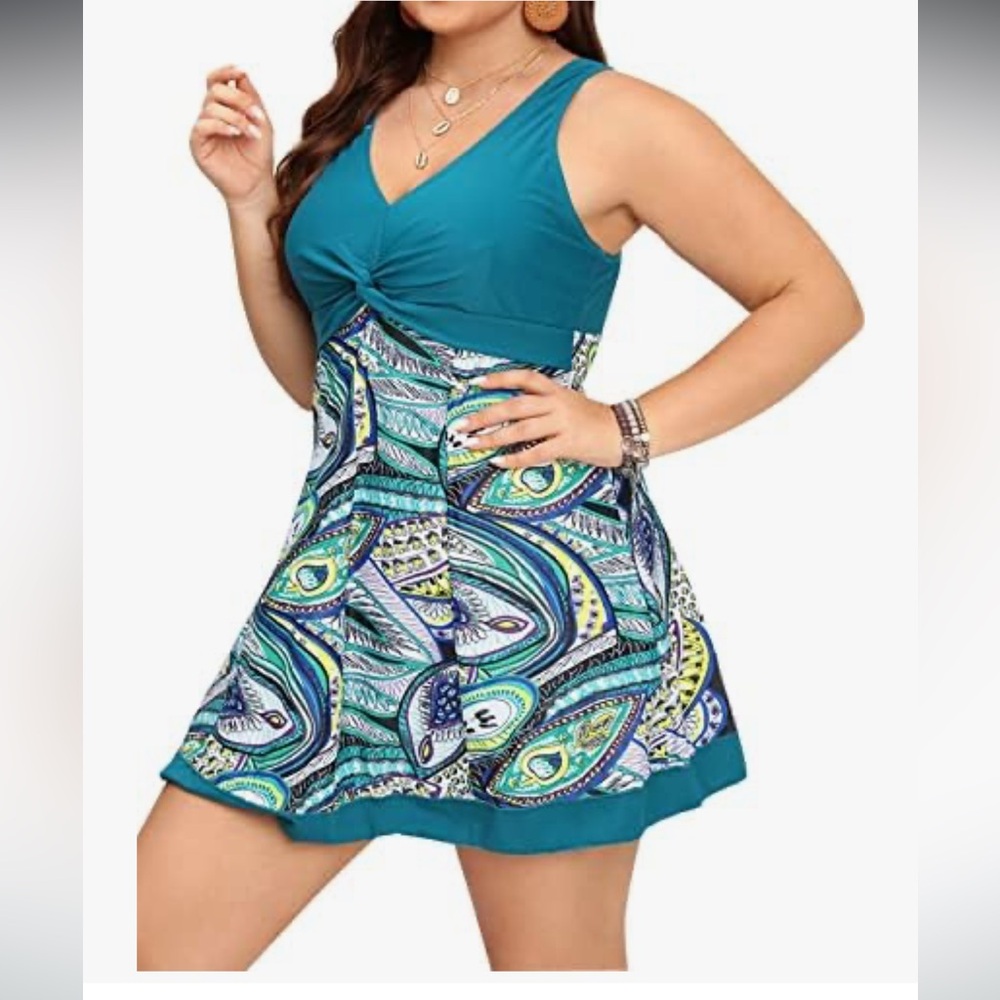 Rivelino Plus Size Swim Dress One Piece Skirt Swimsuit Tummy Control